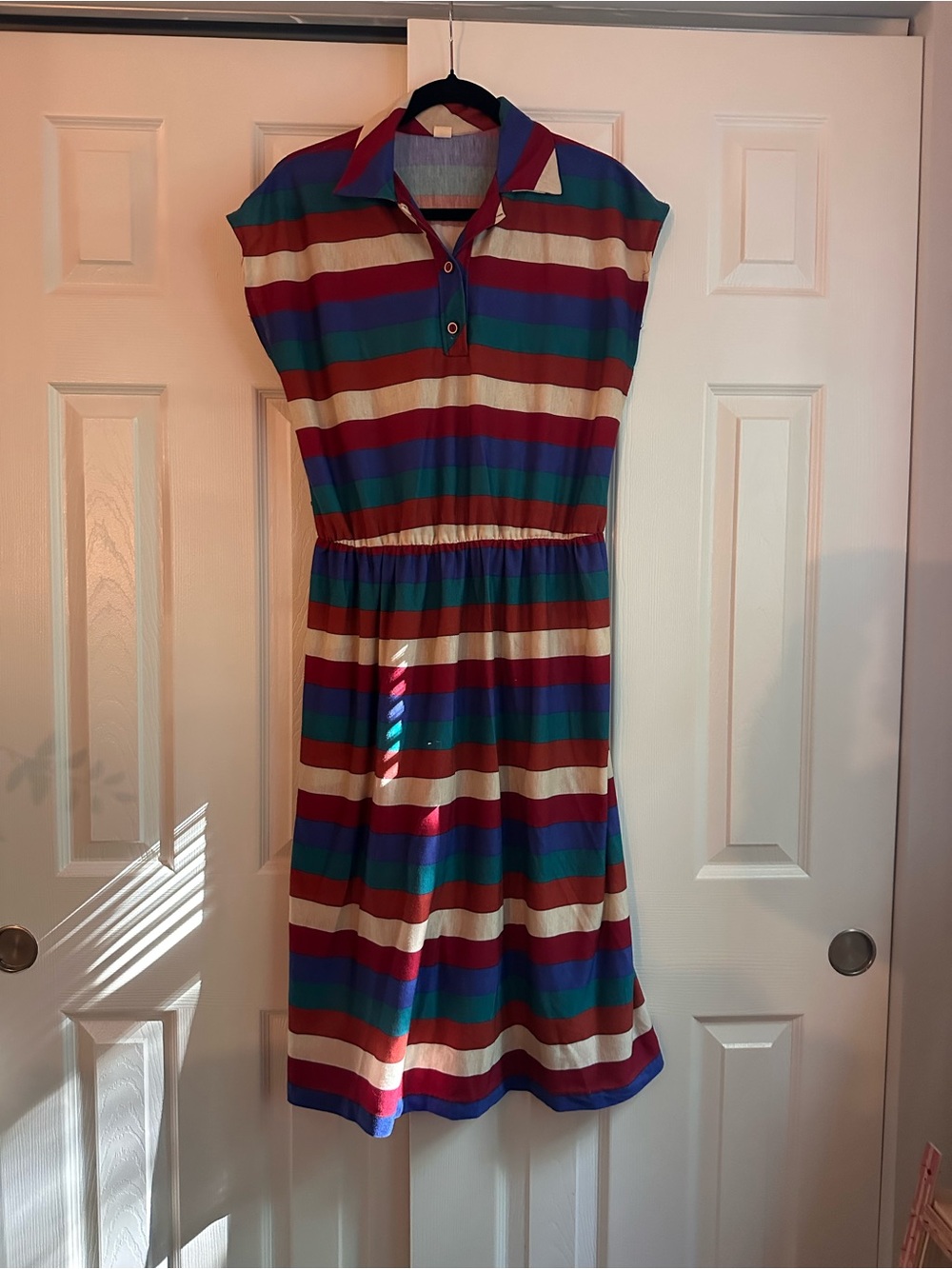 Vintage Striped Collared Midi Dress in Multicolor Stripes